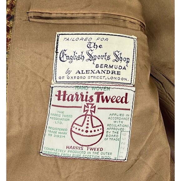 Vintage 60s Harris Tweed Sport Coat Blazer Mens 42R Glen Plaid 2 Button Tan - Picture 10 of 10
